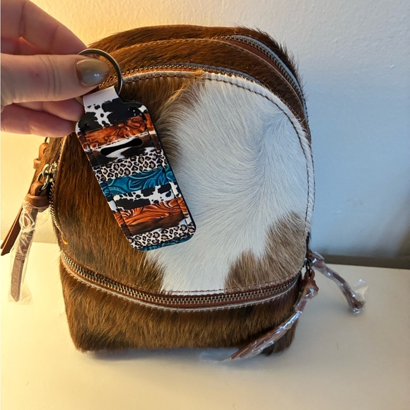 Cowhide Mini Backpack in Brown & White main image 5